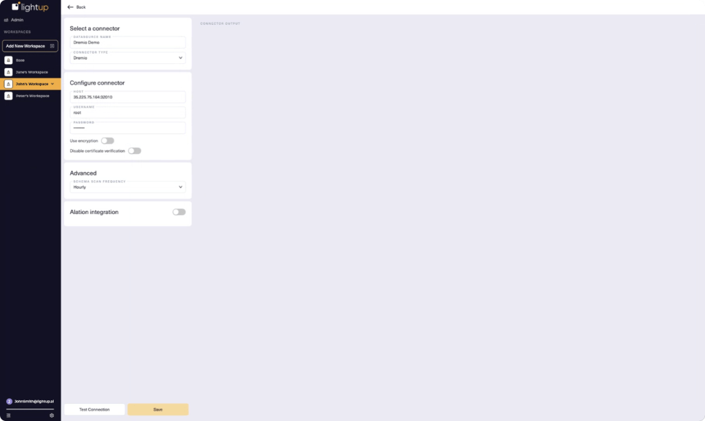 lightup dremio integration UI