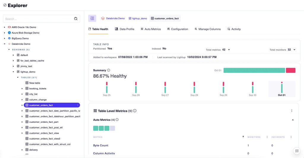 Lightup Data Quality and Data Observability platform UI 1
